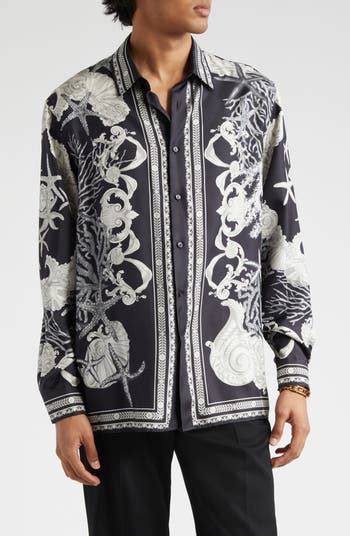 Versace Seashell Barocco Print Silk Button